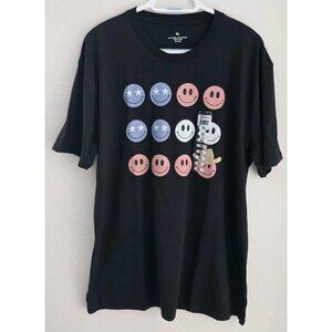 Smiley Face Graphic T Shirt Women XL Black Happy Face Emoji Retro Tee‎